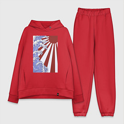 Женский костюм оверсайз Волна и солнце в Канагаве, цвет: красный