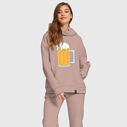 Женский костюм оверсайз Beer Cat, цвет: пыльно-розовый — фото 2
