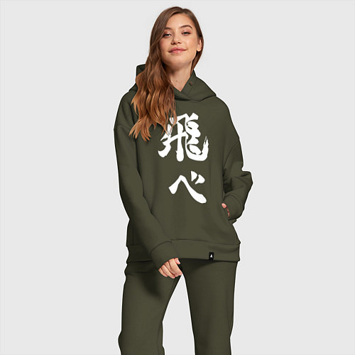 Женский костюм оверсайз Лозунг Карасуно двусторонняя / Хаки – фото 2