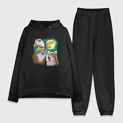 Женский костюм оверсайз Котики воют на Луну, цвет: черный