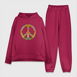 Женский костюм оверсайз Peace and flowers, цвет: маджента