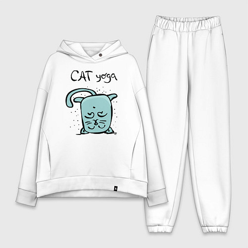 Женский костюм оверсайз Кот и йога / Белый – фото 1