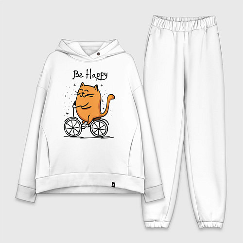 Женский костюм оверсайз Кот велосипедист / Белый – фото 1