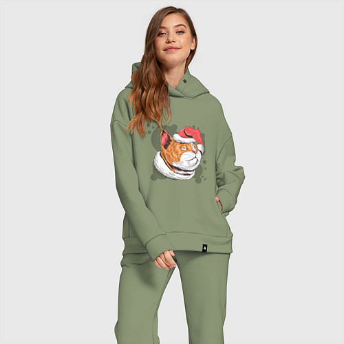 Женский костюм оверсайз Christmas Cat / Авокадо – фото 2