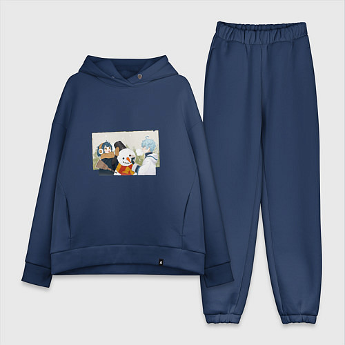 Женский костюм оверсайз Зимняя радость / Тёмно-синий – фото 1