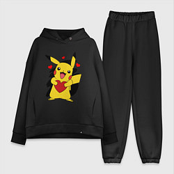 Женский костюм оверсайз ПИКАЧУ И СЕРДЕЧКО POKENON PIKACHU LOVE, цвет: черный