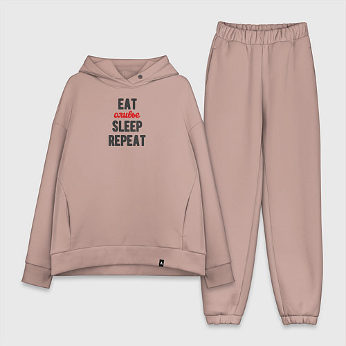 Женский костюм оверсайз Eat оливье Sleep Repeat / Пыльно-розовый – фото 1
