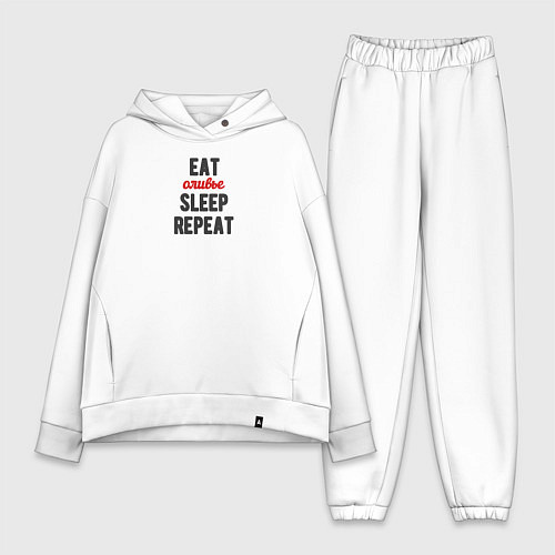 Женский костюм оверсайз Eat оливье Sleep Repeat / Белый – фото 1