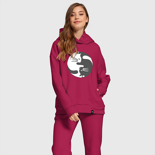 Женский костюм оверсайз Коты инь янь 01 / Маджента – фото 2