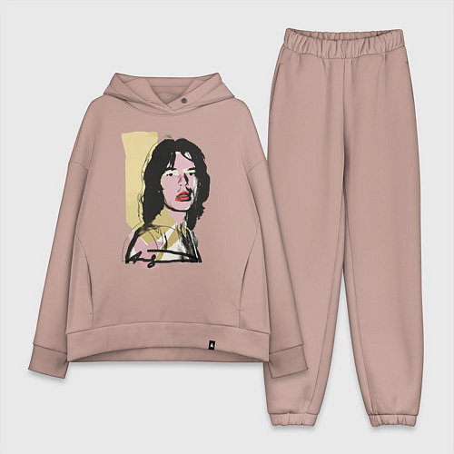 Женский костюм оверсайз Andy Warhol - Mick Jagger pop art / Пыльно-розовый – фото 1