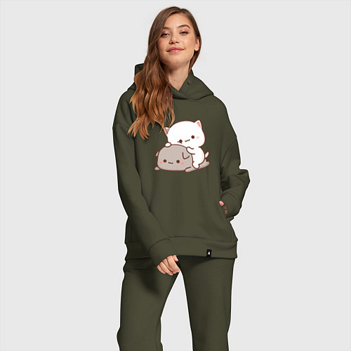 Женский костюм оверсайз Котики играют 02 / Хаки – фото 2
