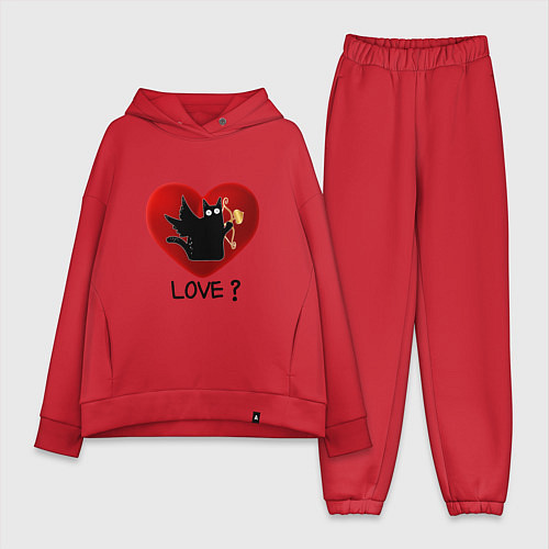 Женский костюм оверсайз WHAT CAT LOVE Сердце / Красный – фото 1