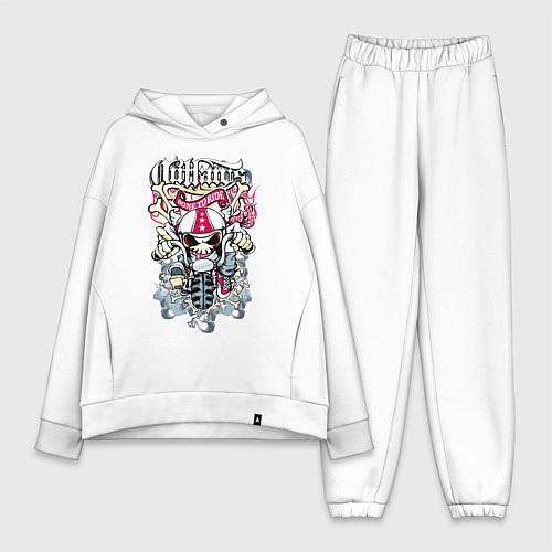 Женский костюм оверсайз Скелетон на мотоцикле / Белый – фото 1