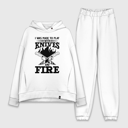 Женский костюм оверсайз Меня заставили играть с ножами и огнем / Белый – фото 1
