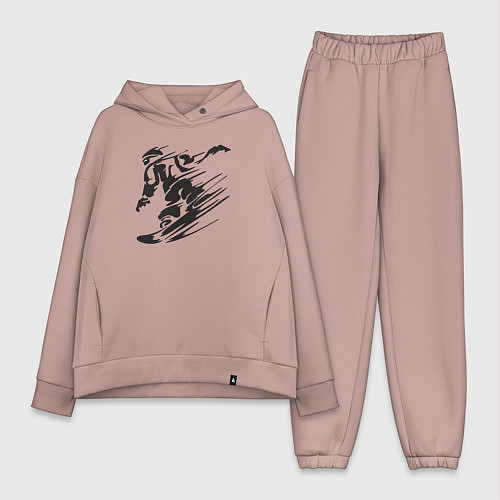 Женский костюм оверсайз Сноубордист черный силуэт / Пыльно-розовый – фото 1