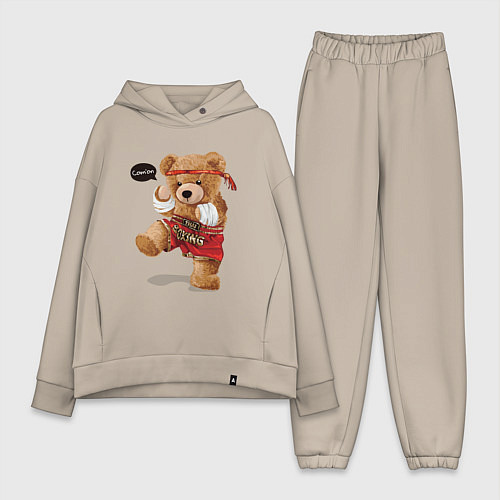 Женский костюм оверсайз МИШКА ТАЙСКИЙ БОКС THAI BOXING MUAY THAI / Миндальный – фото 1