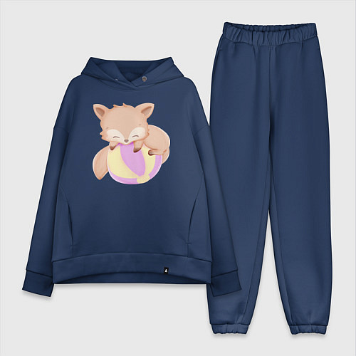 Женский костюм оверсайз Милый Лисёнок С Мячом / Тёмно-синий – фото 1