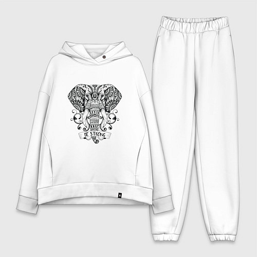 Женский костюм оверсайз Слон в стиле Мандала Mandala Elephant Be Strong / Белый – фото 1