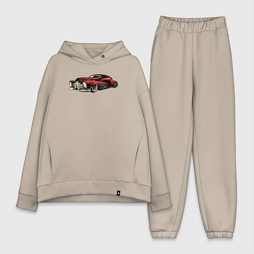 Женский костюм оверсайз Retro car ретро-автомобиль / Миндальный – фото 1