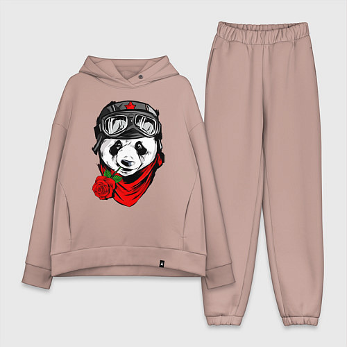 Женский костюм оверсайз Панда с розой во рту / Пыльно-розовый – фото 1