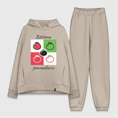 Женский костюм оверсайз Italiano Pomodoro, любовь к Италии, пицце и томата / Миндальный – фото 1
