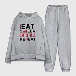 Женский костюм оверсайз Надпись: Eat Sleep Battlefield Repeat, цвет: меланж
