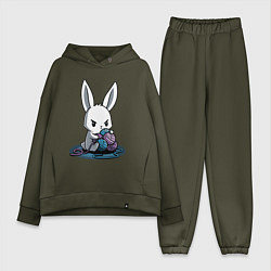 Женский костюм оверсайз Зайчонок обнял клубки The bunny hugged the balls, цвет: хаки