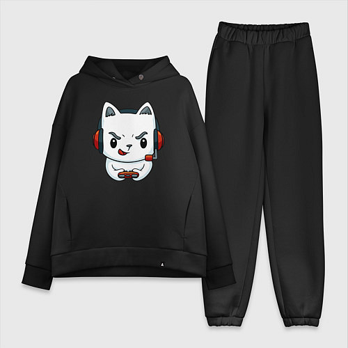 Женский костюм оверсайз Кот игроман The cat is a gambler / Черный – фото 1