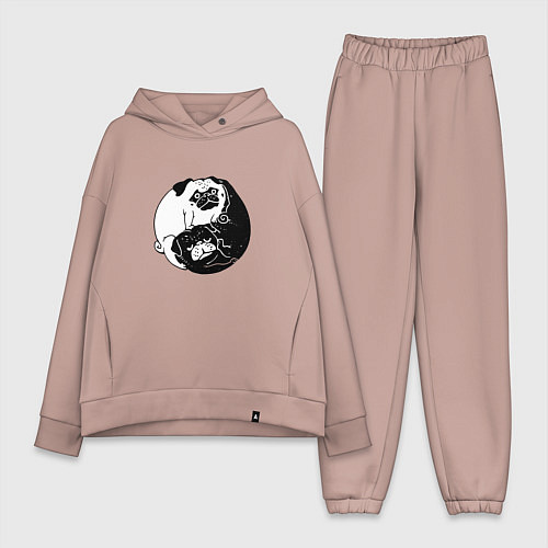 Женский костюм оверсайз Собачий Инь Янь / Пыльно-розовый – фото 1