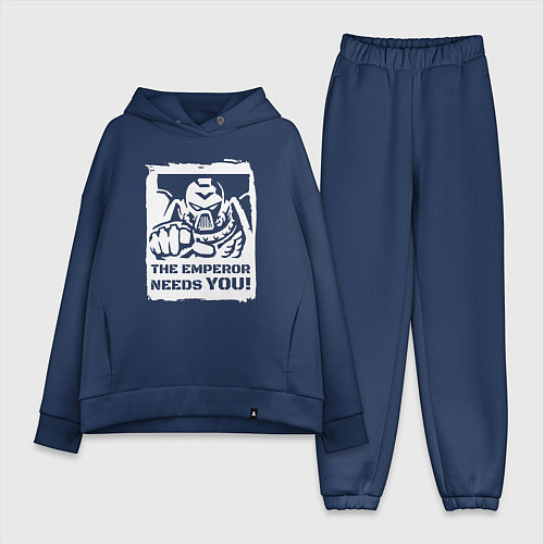 Женский костюм оверсайз Император нуждается в тебе! Белый постер / Тёмно-синий – фото 1