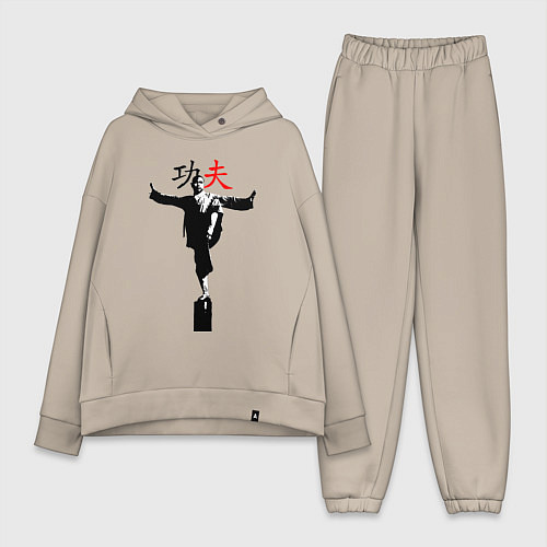 Женский костюм оверсайз Кунг-фу монах в стойке на бревне / Миндальный – фото 1