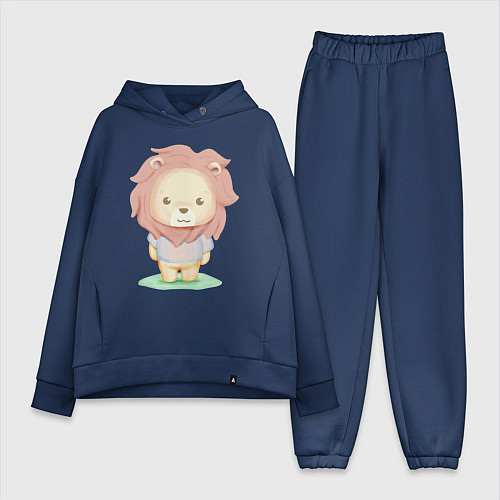 Женский костюм оверсайз Милый Львёнок На Лужайке / Тёмно-синий – фото 1