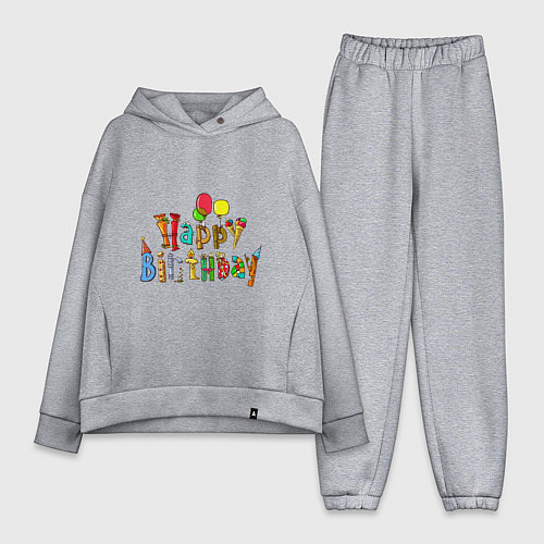 Женский костюм оверсайз Happy birthday greetings / Меланж – фото 1