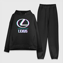 Женский костюм оверсайз Значок Lexus в стиле glitch, цвет: черный