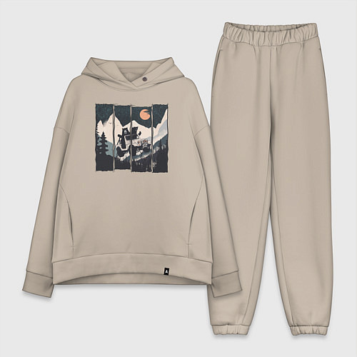 Женский костюм оверсайз Оранжевая луна и лесное ралли / Миндальный – фото 1