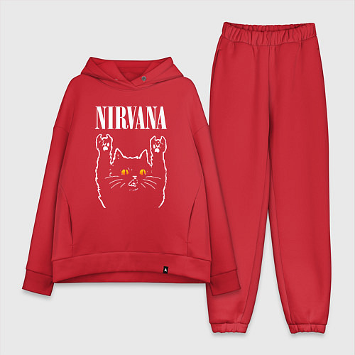 Женский костюм оверсайз Nirvana rock cat / Красный – фото 1