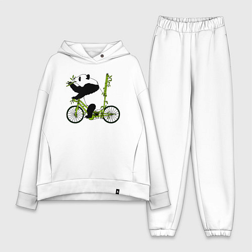 Женский костюм оверсайз Панда на велосипеде с бамбуком / Белый – фото 1