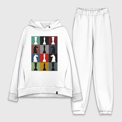 Женский костюм оверсайз Шахматные фигуры на цветном фоне, цвет: белый