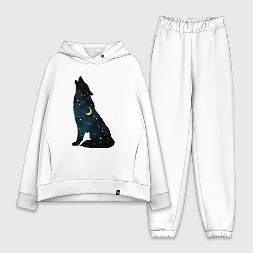 Женский костюм оверсайз Wolf howling at night / Белый – фото 1