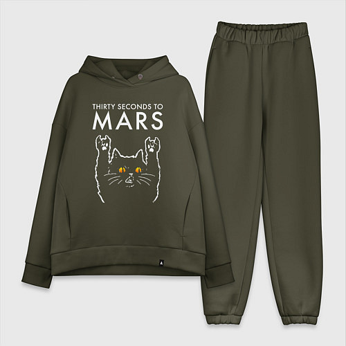 Женский костюм оверсайз Thirty Seconds to Mars rock cat / Хаки – фото 1