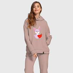 Женский костюм оверсайз Кролик с сердцем, цвет: пыльно-розовый — фото 2