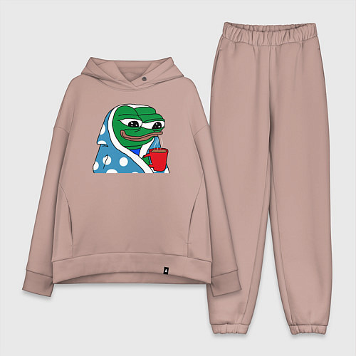 Женский костюм оверсайз Frog Pepe мем / Пыльно-розовый – фото 1