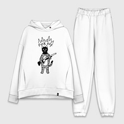 Женский костюм оверсайз Кот бандит с ружьём, цвет: белый