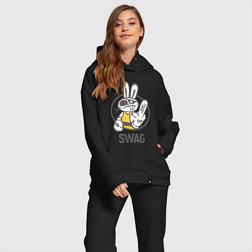 Женский костюм оверсайз SWAG Bad rabbit - Merry Christmas! / Черный – фото 2