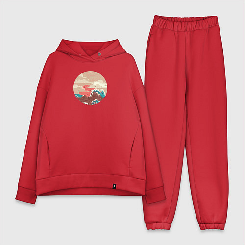 Женский костюм оверсайз Большая океанская волна и пустой остров на закате / Красный – фото 1