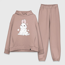 Женский костюм оверсайз Милый белый зайчик с сердечками, цвет: пыльно-розовый