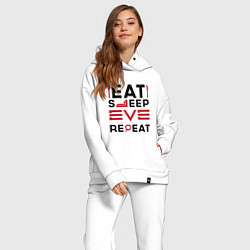 Женский костюм оверсайз Надпись: eat sleep EVE repeat, цвет: белый — фото 2