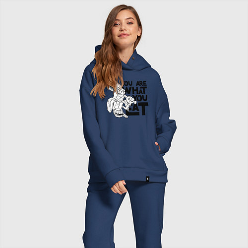 Женский костюм оверсайз Ты то , что ешь / Тёмно-синий – фото 2