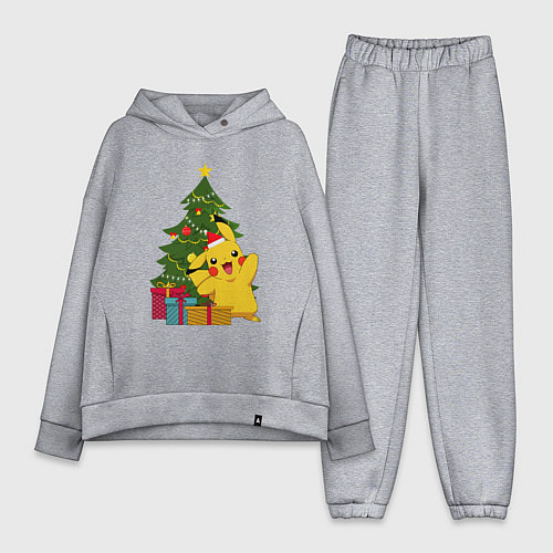 Женский костюм оверсайз Новогодний Пикачу и елка / Меланж – фото 1