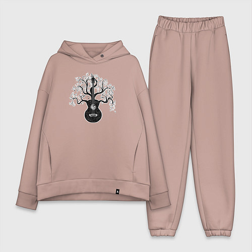 Женский костюм оверсайз Разросшееся дерево гитара с музыкальными нотами / Пыльно-розовый – фото 1